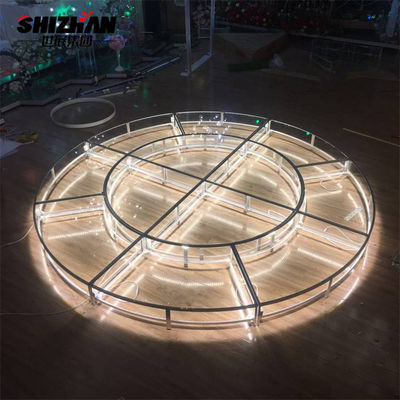 Large Corporate Event Stage Retractable Acrylic Tempered Glass Lights Round Stage